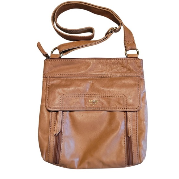 Fossil Handbags - Fossil Crossbody Bag Leather Purse Shoulder‎ Bag Zip Pockets Camel Vintage  Y2K